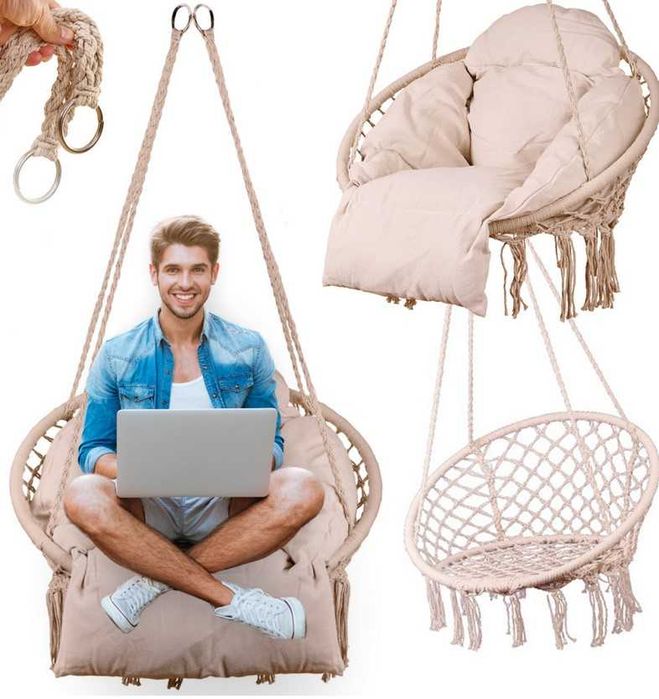 НАМАЛЕНА ЦЕНА! Висящ стол люлка хамак гнездо + меката част до 120кг