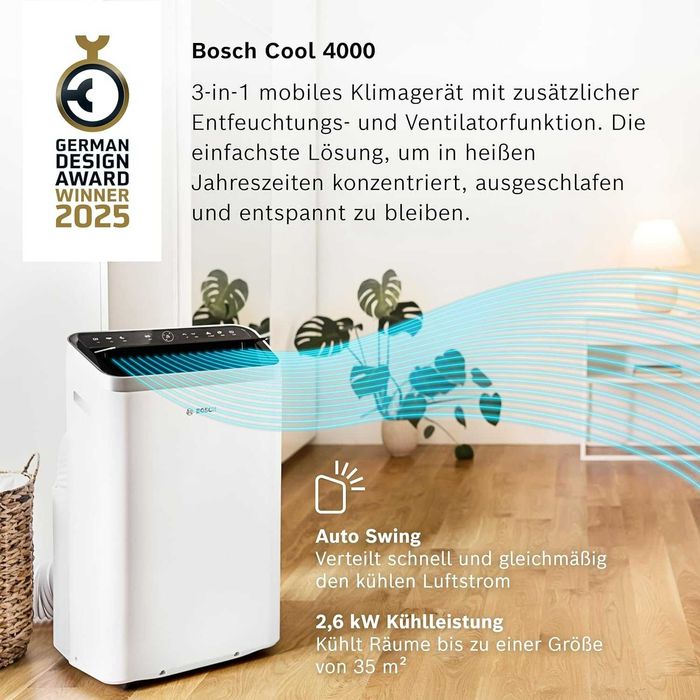 Bosch Cool 4000 мобилен климатик 3-в-1, 2.6kW, до 35m²