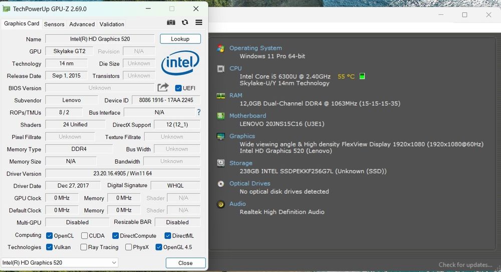 Laptop Lenovo T470 I5 6300U 2,4GHZ/3GHz, 12GB 256GB, Intel UHD 520, Windows 11, Office 2024
