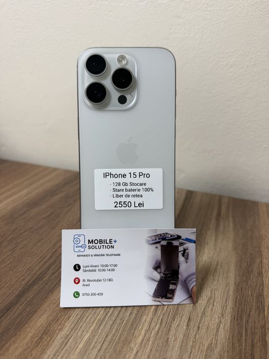 IPhone 15 Pro 128 Gb 100% Sanatate baterie. Garantie 12 Luni