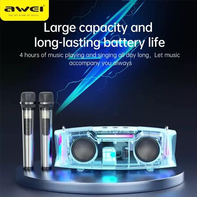 Караоке колонка Awei KT28 30 Вт, Bluetooth, RGB-подсветка, 2 микрофона