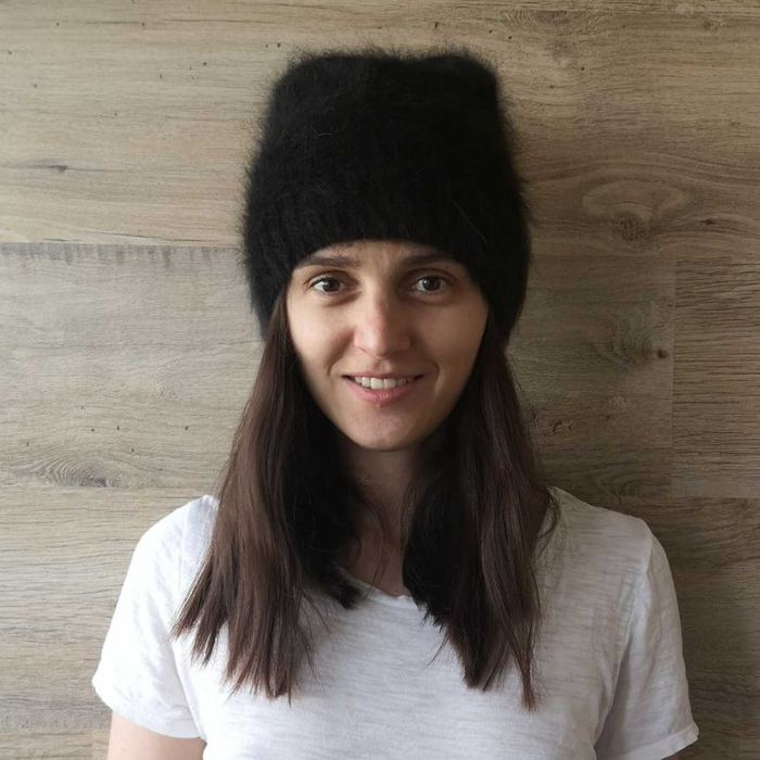 Плетена шапка ангорски заек черен ръчна изработка