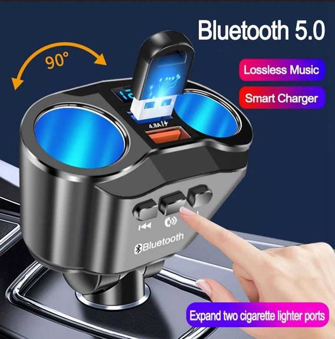 FM трансмитер Bluetooth 5.0 и зарядно 2 USB QC3.0