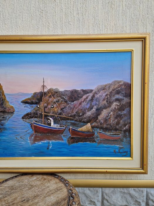 Превъзходна антикварна авторска картина масло върху платно