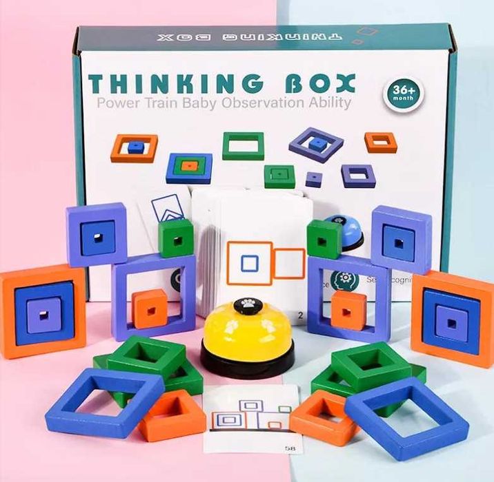 Намалена цена ! Дървена игра с дървени блокове и звънец Thinking Box