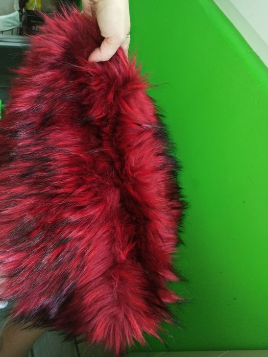 НОВА! Яка с дълъг косъм за палто или яке червена/бордо