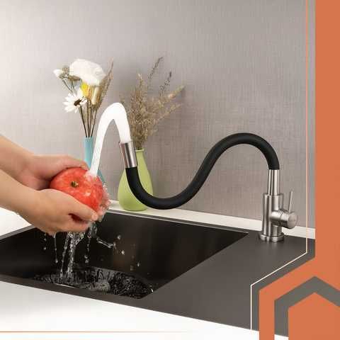 Гъвкав смесител за кухня / Черен смесител за кухня с гъвкав чучур