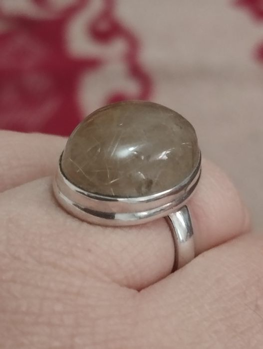 Inel din argint cu piatră naturală cuarț rutil gold