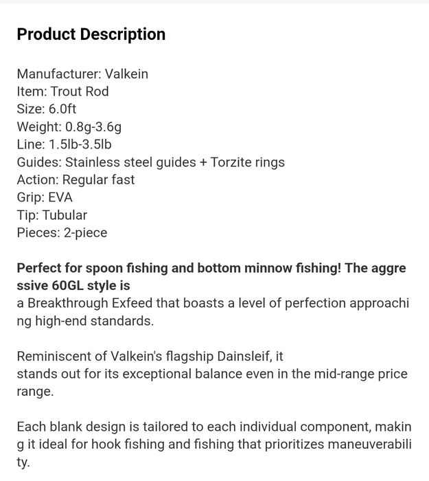 Въдица за Ареа риболов Valkein Break Through XCSFeed6’0 GL