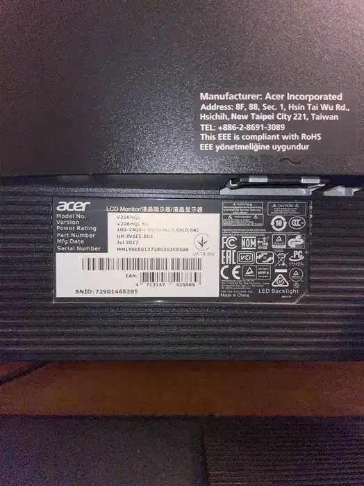 Vand Monitor LED Acer 19.5", Wide, HD, VGA, Negru, V206HQL functional