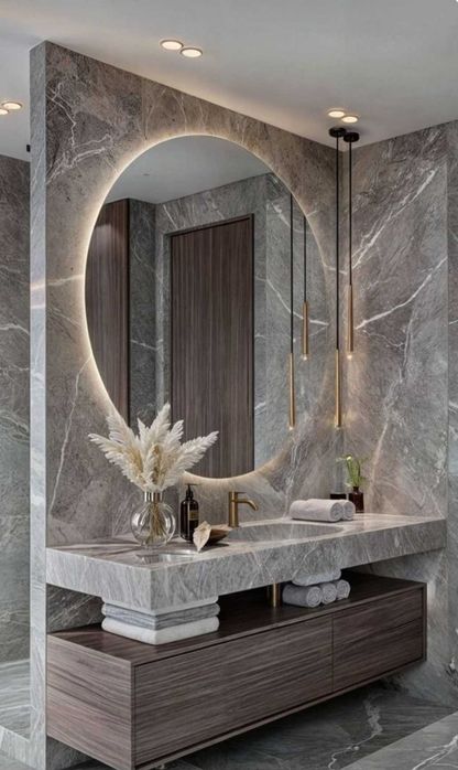 Огледало за баня с чисти линии и скрито LED осветление