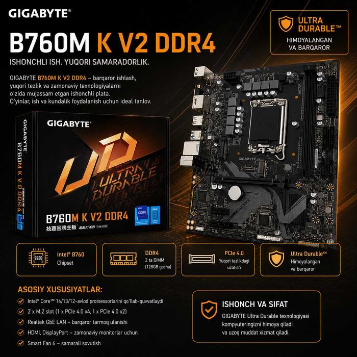 Gigabyte B760M K V2 DDR4 materinka platalar keldi LGA1700.B2B,B2C