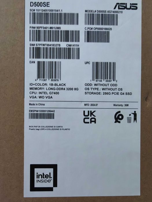 ASUS ExpertCenter D500SE Nou | 8GB DDR4 | SSD NVMe 256GB | Windows 11 Pro + Office 2024