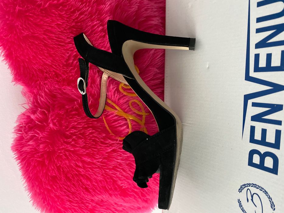 Sandale elegante cu toc piele intoarsa naturala