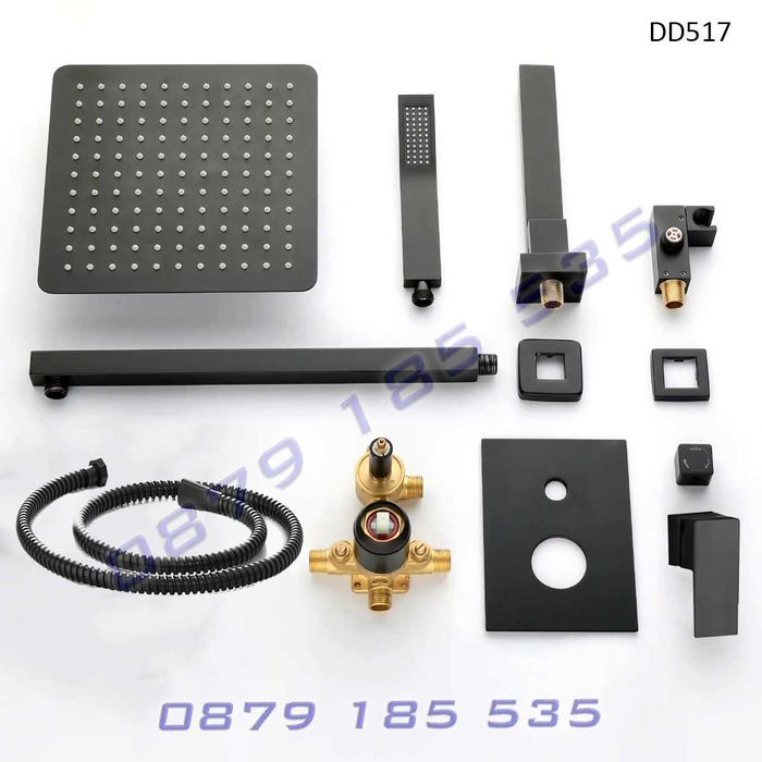 Луксозен душ вграждане стенен смесител цвят черен пита слушалка баня