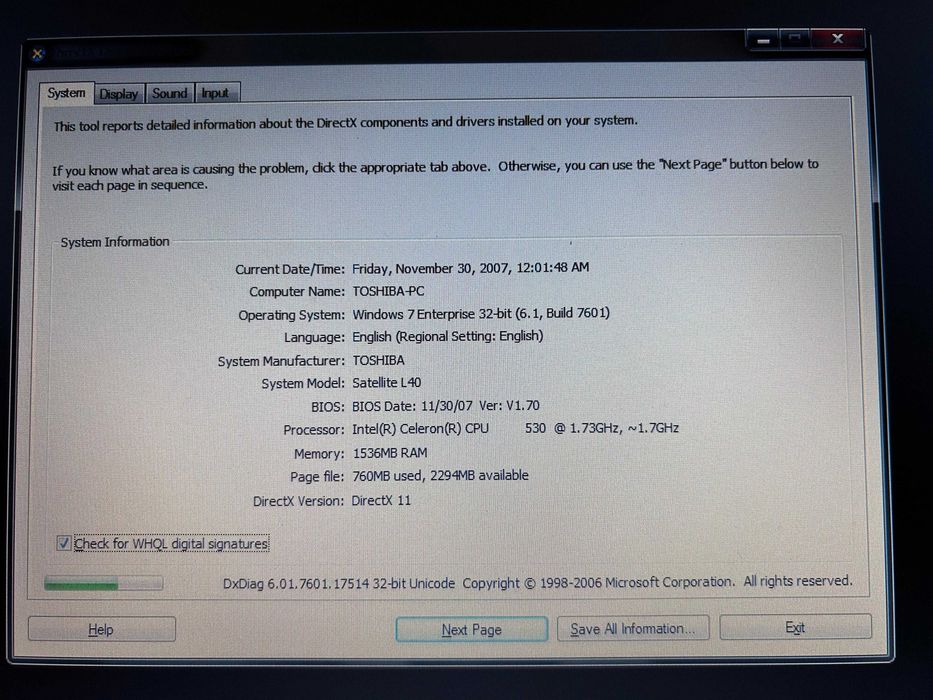 Laptop Toshiba Satellite L40
