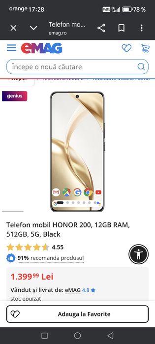 Vand honnor 200 de 512 gb.