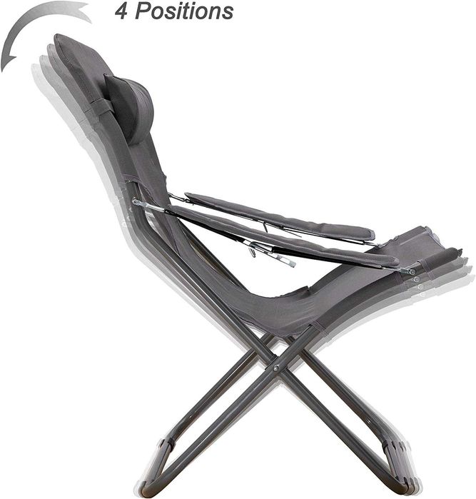 Scaun de plaja, camping, terasa cu spatar reglabil si pliabil, gri