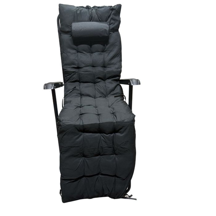 Луксозен градински шезлонг, сгъваем, с черна рамка и черна ватирана възглавница, 3 позиции на регулиране