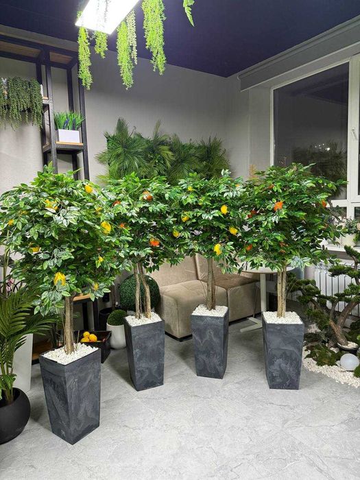 Искусственные лимоны и мандарины — сочные интерьерные деревья