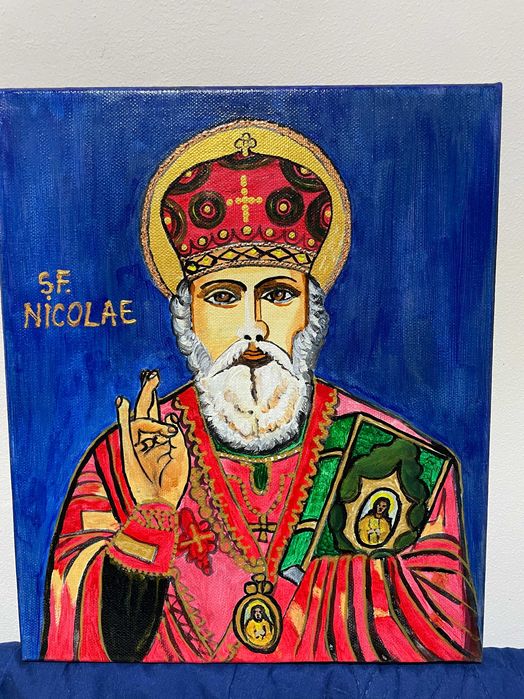 icoana pictata pe panza sf nicolae dim lat 25 cm inalt 30 cm icoana