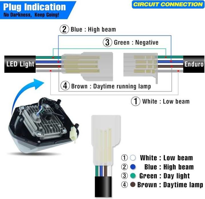 Маска с LED Фар за мотор, мотоциклет Оранжева с къси и дълги светлини - Универсален модел за ENDURO / Trail / Streetfighter