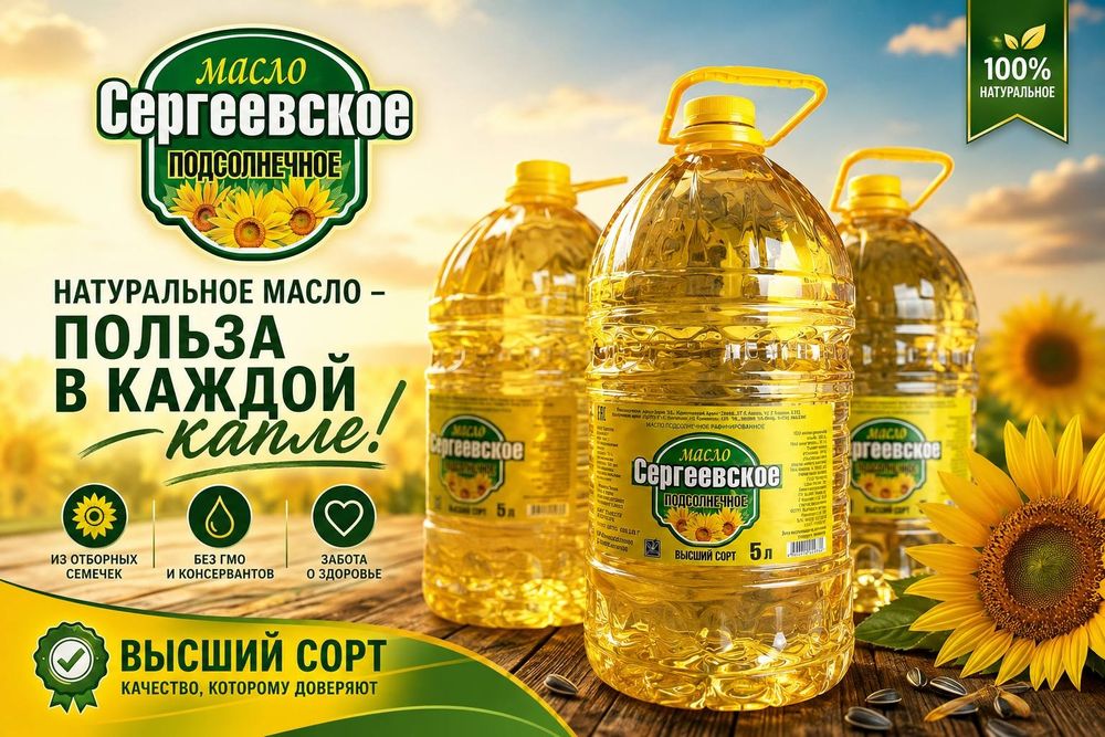 Масло подсолнечное "Сергеевское" 5 л, высший сорт, производство РФ