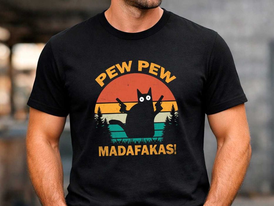 Мъжка черна тениска „Pew Pew Madafakas“