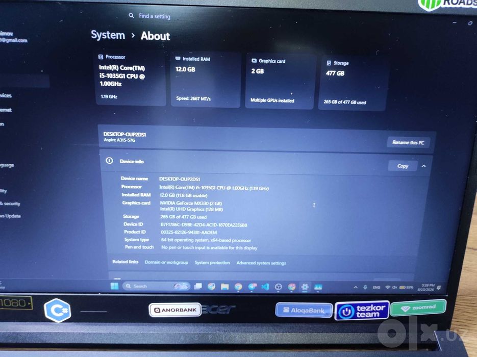 Acer Aspire 3 A315-57G | i5 10-avlod | 12GB RAM | 512GB SSD