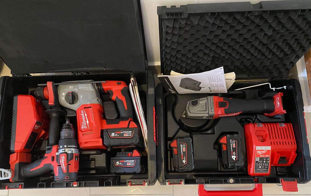 Milwaukee M18 set rotopercutor, flex, bormașină