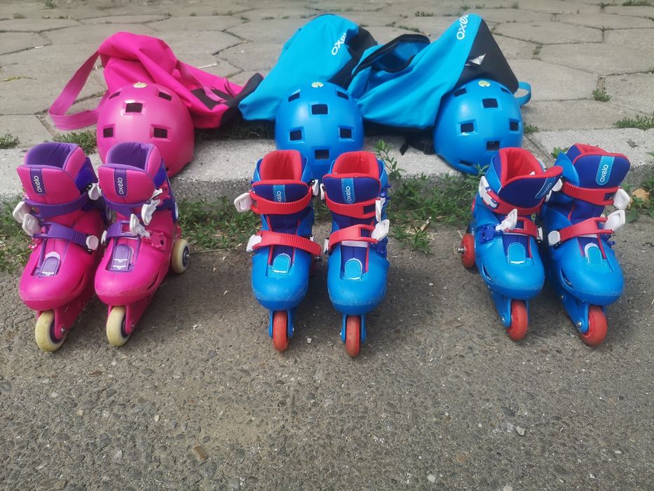 Set Complet 3 Perechi Role Copii Decathlon Oxelo Play 3 (30-32) + Căști, Protecții și Rucsacuri