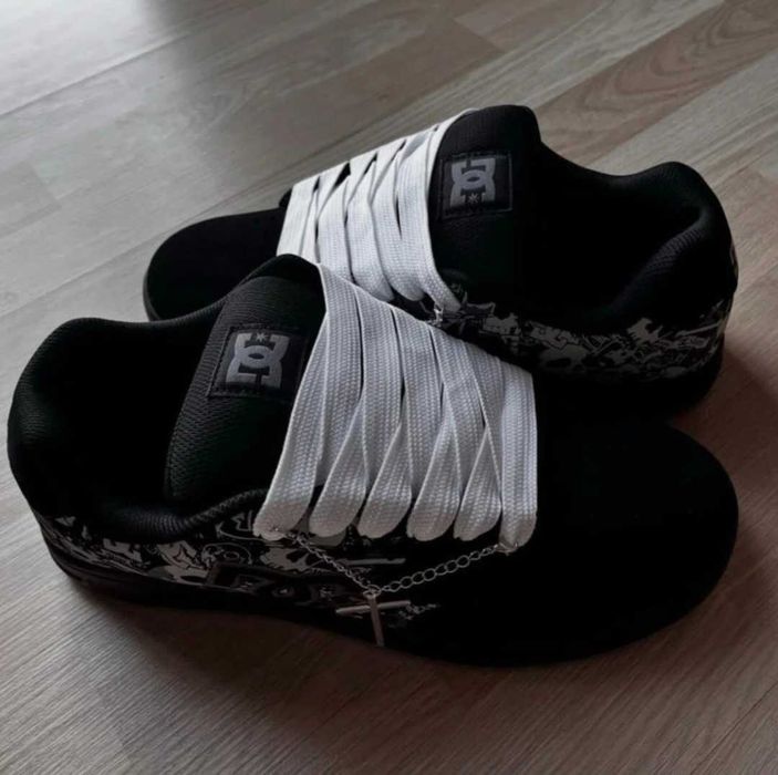 1blood Midnight Black and White Skull Patterned Sneakers
