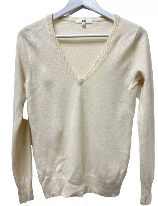 UNIQLO размер S дамски кашмирен пуловер 100% КАШМИР екрю