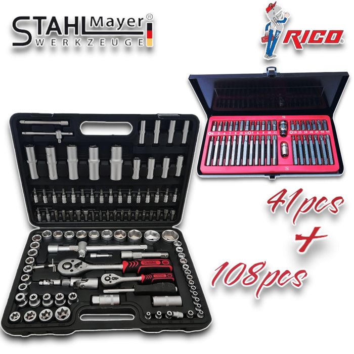 Гедоре STAHLMAYER 108 части + комплект накрайници Rico 41 части