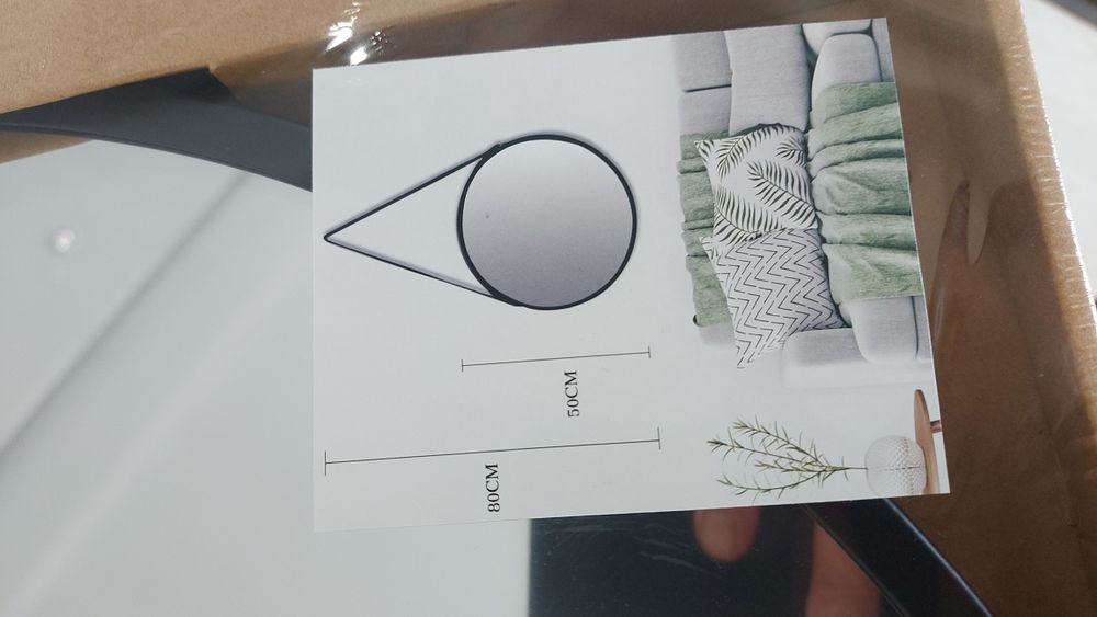 Огледало 50см с черна метална рамка и кожена каишка