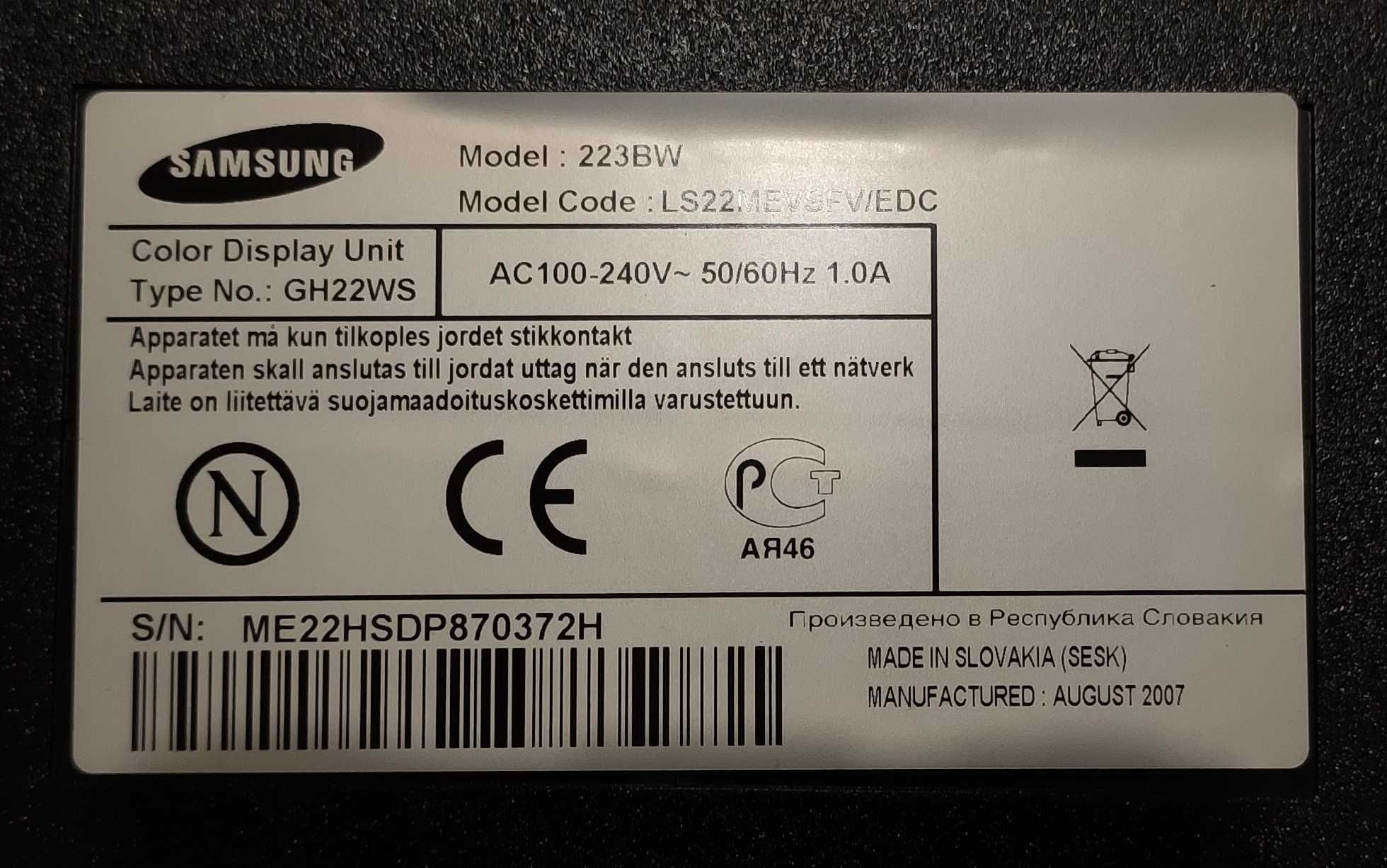 samsung syncmaster 223bw