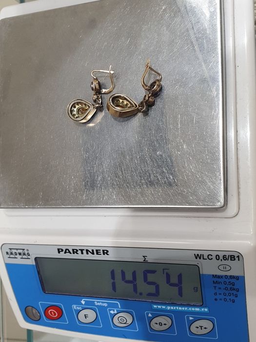 Cercei din aur de 14K cu diamante naturale și rubine, montură din argint – 14,54 g
