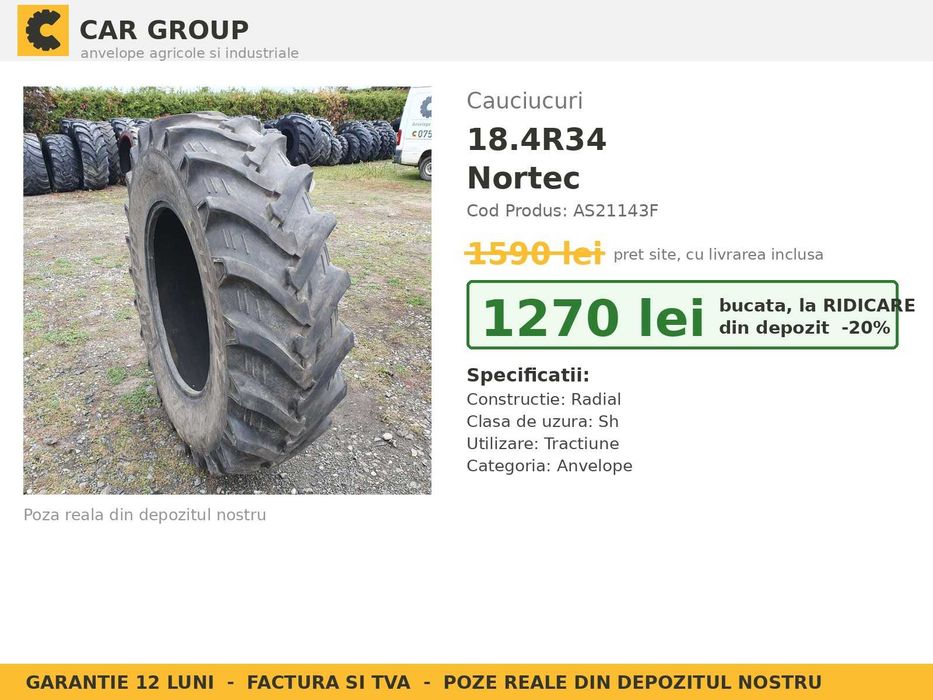 Cauciucuri Anvelope 18.4R34 18.4-34 460/85R34 18.4 R34 18434 Nortec Tractor Punte Spate Tractiune SH Second Hand FACTURA TVA Garantie 1 An Stoc Real