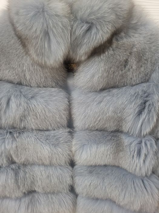 Blana naturala scurta dama M, noua, gri/bleu, L 60cm