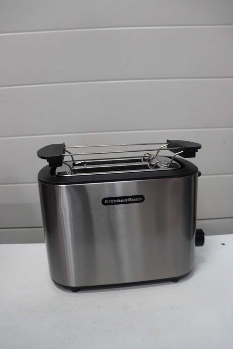 Тостер от неръждаема стомана KitchenBoss за 2 филийки, приставка за хлебчета и подвижно отделение за трохи, 6 нива, с автоматично изключване, 870W