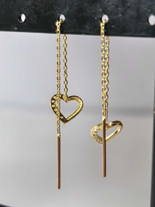 Cercei damă aur galben 14K cu lănțișor și inimă, 1,23 g – noi