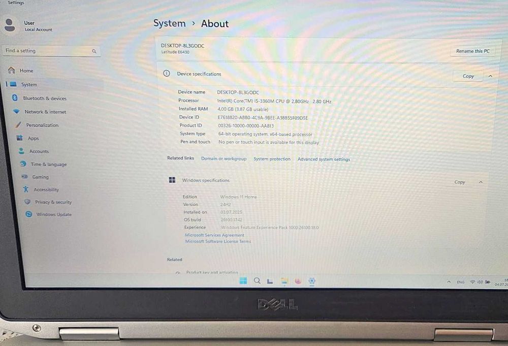 Laptop notebook DELL Latitude E6430 i5 4Gb RAM 128Gb SSD Windows 11