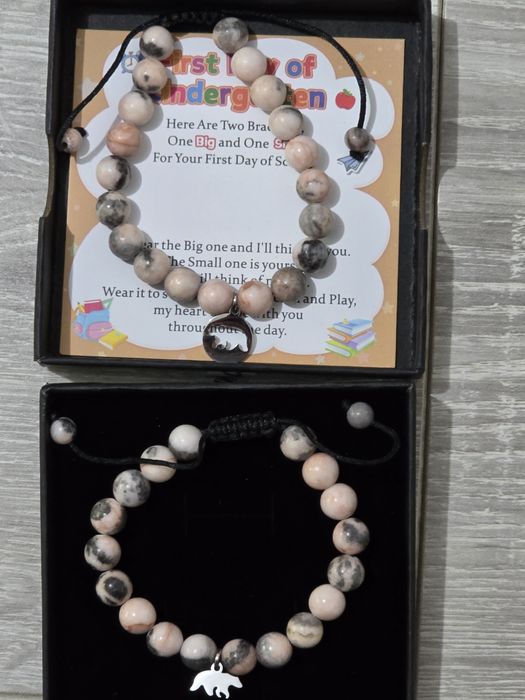 Set 2 brățări SUNSH cu ursuleț – mamă & copil, pietre naturale roz