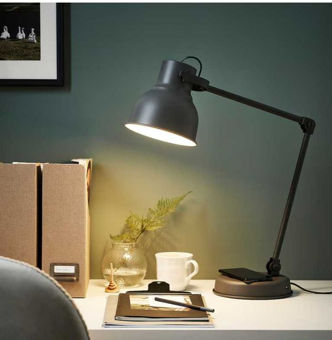 Veioza/lampa birou Hektar Ikea gri, incarcare wireless+usb, produs NOU