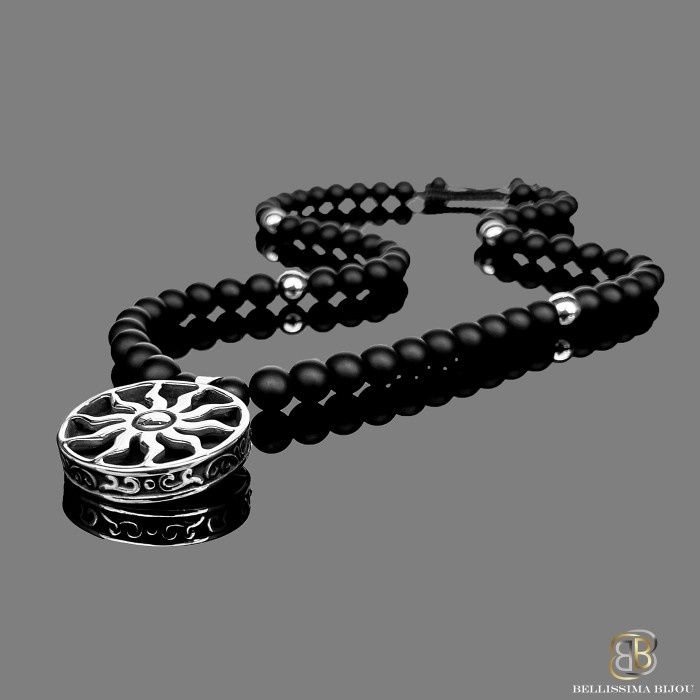 Мъжки Гердан от Оникс и Стоманена Висулка