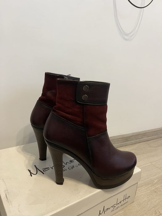 Боти на ток- бордо, естествена кожа