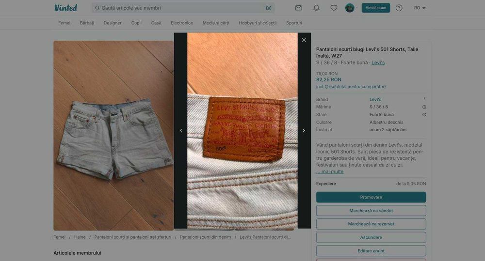 Pantaloni scurți blugi Levi's 501 Shorts, Talie înaltă, W27