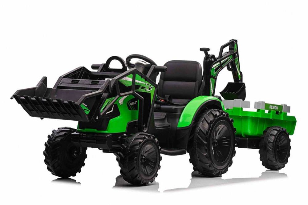 Tractor excavator electric pt copii cu remorca Autokids (2068) Verde