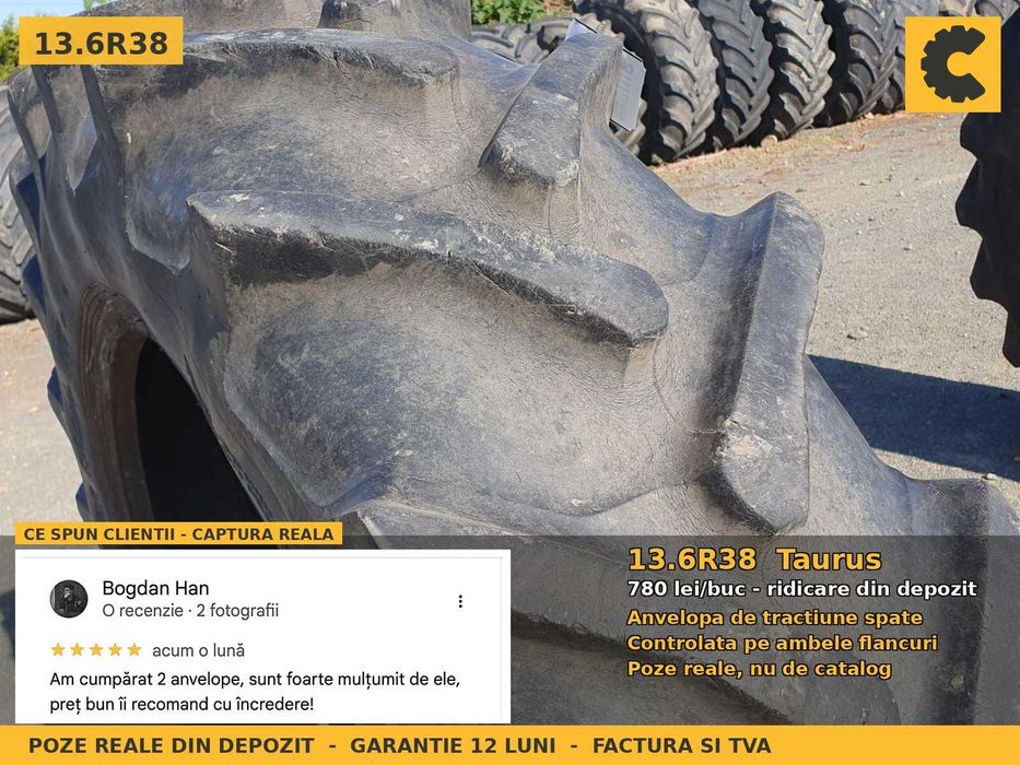 Anvelope Cauciucuri 13.6R38 13.6-38 340/85R38 13638 Taurus Tractor Punte Spate Tractiune SH Second Hand IEFTIN Garantie 1 An Factura TVA