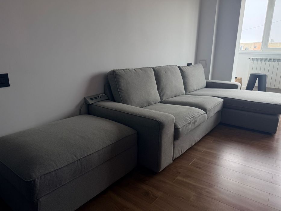 Canapea coltar Ikea Kivik + Taburet - 2 huse (gri si bej)